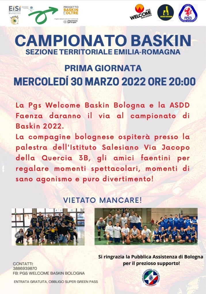Bologna e Faenza daranno il via al Campinato Baskin EISI 2022 il 30 marzo 2022.